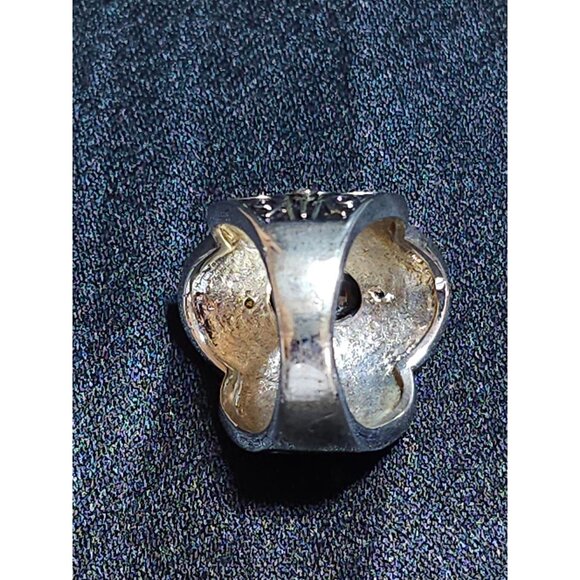 Vintage-Inspired Sterling Silver & Gold-Plated Scrollwork Ring  Sz 6 With Black - Picture 10 of 11